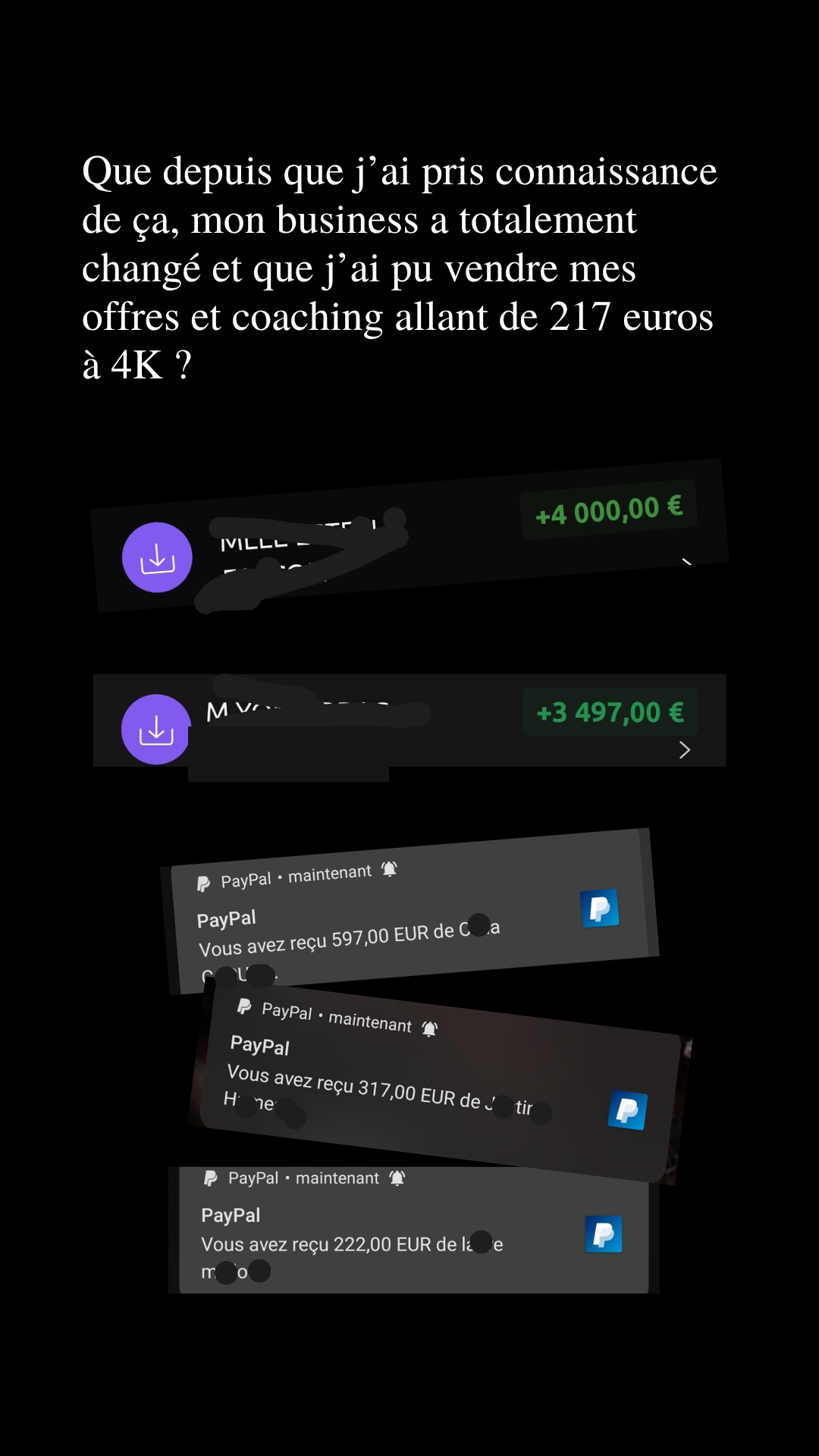 Gros paiements reçus : +4000€ et +3497€
